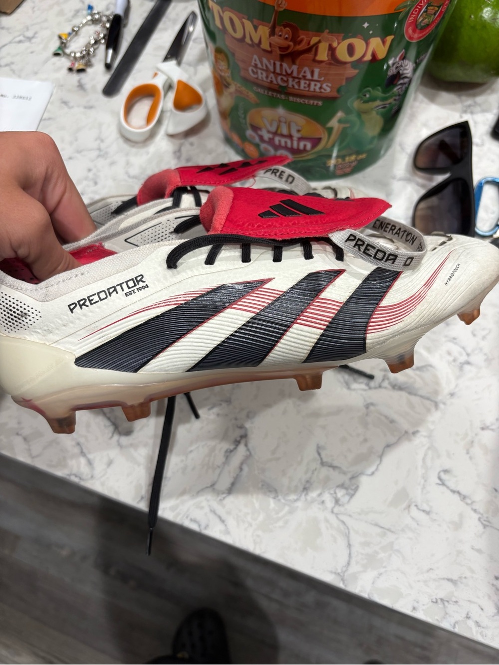 adidas Predator Men's White Black Red Soccer Cleats - Lightweight FG